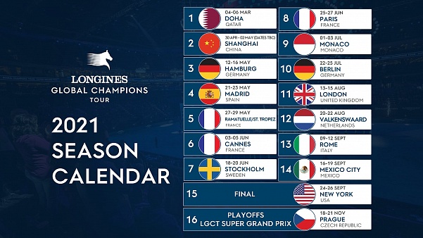 Обратный отсчет: опубликован календарь Longines Global Champions Tour и GCL на 2021 год
